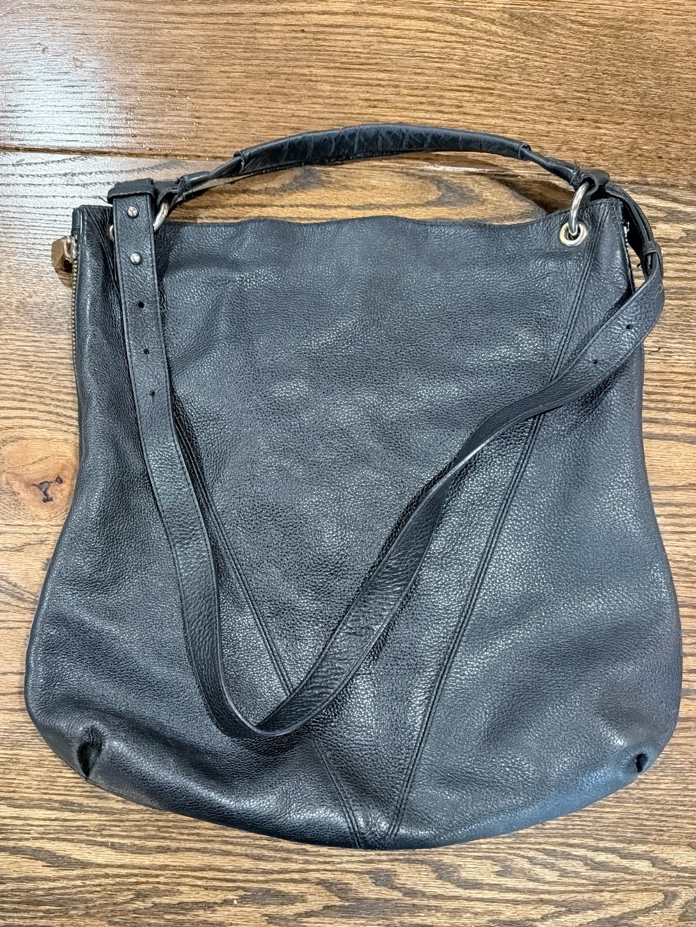 Pour La Victoire Black Leather Hobo Two-Way Satchel
